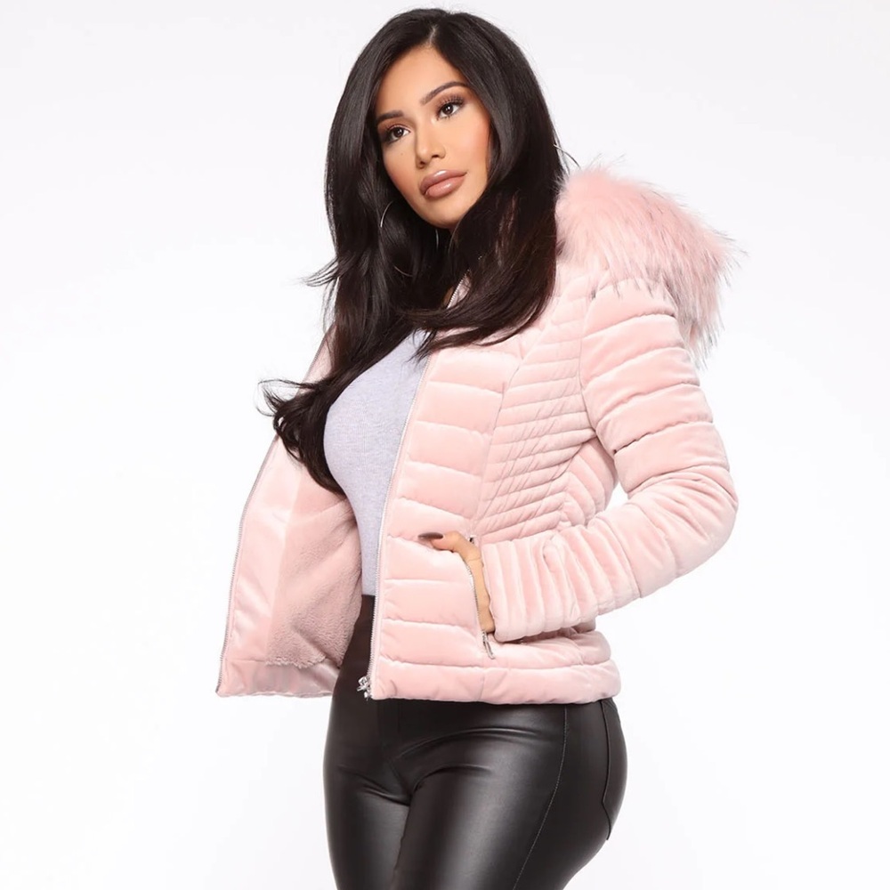Fashion Nova - Pink Velvet Puffer Jacket